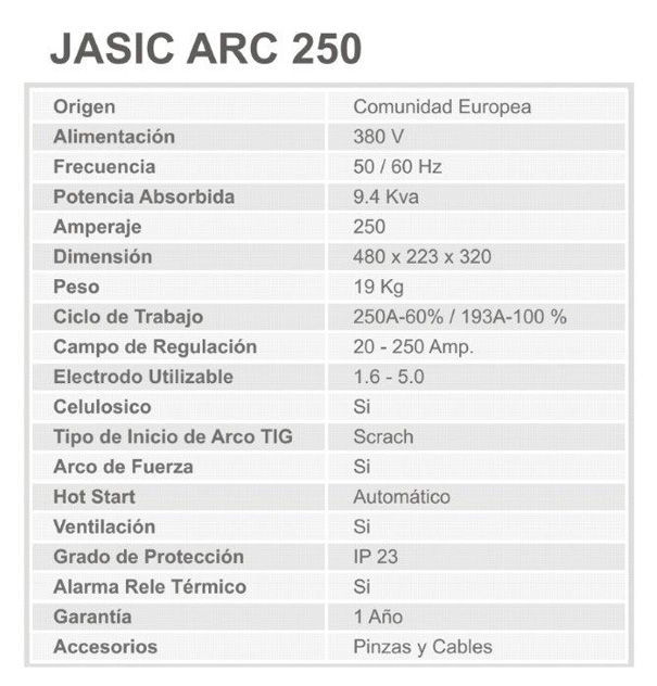 MMA-JASIC-ARC-250 | Soldaduras Centro